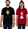 Dhagla Pack of 2 Couple Graphic Print Round Neck Pure Cotton Multicolor T-Shirt