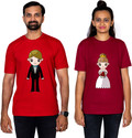 Dhagla Pack of 2 Couple Graphic Print Round Neck Pure Cotton Multicolor T-Shirt