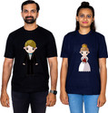Dhagla Pack of 2 Couple Graphic Print Round Neck Pure Cotton Multicolor T-Shirt