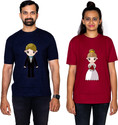 Dhagla Pack of 2 Couple Graphic Print Round Neck Pure Cotton Multicolor T-Shirt