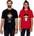 Dhagla Pack of 2 Couple Graphic Print Round Neck Pure Cotton Multicolor T-Shirt