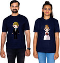 Dhagla Pack of 2 Couple Graphic Print Round Neck Pure Cotton Multicolor T-Shirt