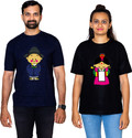 Dhagla Pack of 2 Couple Graphic Print Round Neck Pure Cotton Multicolor T-Shirt
