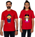 Dhagla Pack of 2 Couple Graphic Print Round Neck Pure Cotton Multicolor T-Shirt