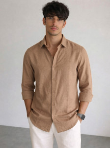 Dhakre fashion Men Solid Casual Brown Shirt