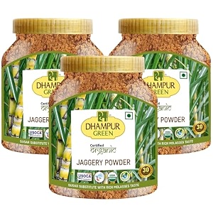 dhampure speciality organic jaggery powder 24kg 800gx3  desi gur shakkar powder  source of minerals  healthier substitute for white sugar  free from chemical fertilizers preservatives  traditional natural sweetener for tea coffee milk amp sweets pack of 3