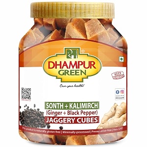 dhampurgreen jaggery cubes 650g  healthy substitute for sugar  chemical free  no preservatives ginger  black pepper jaggery cubes