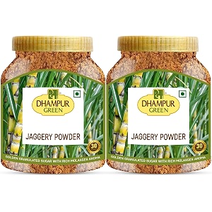 dhampurgreen jaggery powder 15kg 750gx2  desi shakkar  chemical free  best sugar substitute  free from preservatives  no added sulphur  crushed granular  nutrient rich gud powder  hand crushed jaggery pack of 2