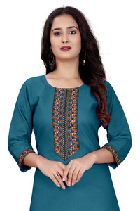 dhanshree tex embroidered geometric print solid cotton blend straight kurta for women pink
