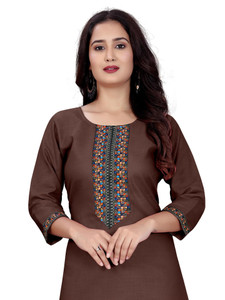 dhanshree tex embroidered geometric print solid cotton blend straight kurta for women multicolor