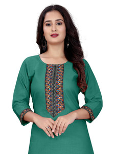 dhanshree tex embroidered geometric print solid cotton blend straight kurta for women multicolor