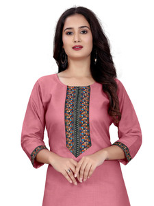 dhanshree tex embroidered geometric print solid cotton blend straight kurta for women pink