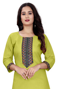 dhanshree tex embroidered geometric print solid cotton blend straight kurta for women green