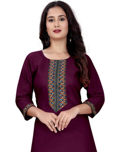 dhanshree tex embroidered geometric print solid cotton blend straight kurta for women pink
