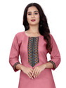 dhanshree tex Embroidered, Geometric Print, Solid Cotton Blend Straight Kurta for Women (Pink)
