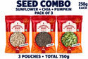 Dhanush Baan Premium Packs Sunflower Seeds, Chia Seeds, Pumpkin Seeds (3 x 250 g)