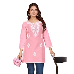 Womens Rayon Chikankari Embroidered Short Kurti