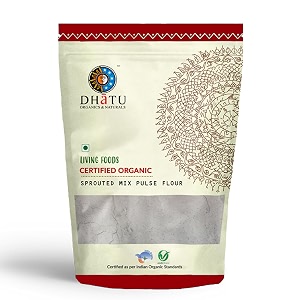 dhatu organics sprouted mix pulse flour 500g  protein rich flour  easy to digest  daily use healthy flour  naturally gluten-free  22g protein per 100g