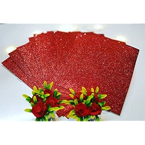 dheett a4 foam glitter sheets non adhesive 2mm thickness for arts and crafts scrapbook scrapbooking paper decorations - red