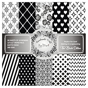 dheett the black edition scrapbooking paperpack 12 inches 20 decorative craft scrapbook paper designer sheets 300 gsm matte finish perfect for making greeting cards envelops and albums - pack of 1