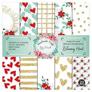 dheett blooming heart scrapbooking paperpack 12 inches 20 decorative craft scrapbook paper designer sheets 300 gsm matte finish perfect for making greeting cards envelops and albums - pack of 1
