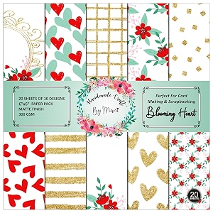 dheett blooming heart scrapbooking paperpack 6 inches 20 decorative craft scrapbook paper designer sheets 300 gsm matte finish perfect for making greeting cards envelops and albums - pack of 1