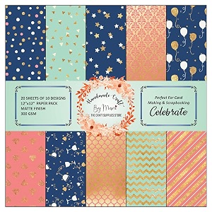 dheett celebrate scrapbooking paperpack 12 inches 20 decorative craft scrapbook paper designer sheets 300 gsm matte finish perfect for making greeting cards envelops and albums - pack of 1