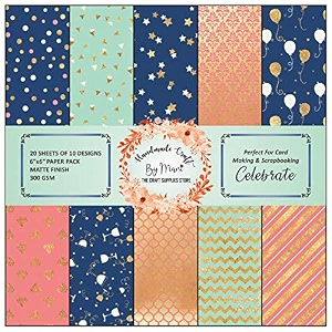 dheett celebrate scrapbooking paperpack 6 inches 20 decorative craft scrapbook paper designer sheets 300 gsm matte finish perfect for making greeting cards envelops and albums - pack of 1