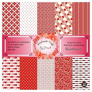 dheett heartilicious scrapbooking paperpack 6 inches 20 decorative craft scrapbook paper designer sheets 300 gsm matte finish perfect for making greeting cards envelops and albums - pack of 1