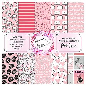 dheett pink love scrapbooking paperpack 6 inches 18 decorative craft scrapbook paper 2 designer tag sheets 300 gsm matte finish perfect for making greeting cards envelops and albums - pack of 1