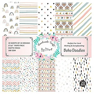 dheett scrapbooking paperpack 6 inches 20 decorative craft scrapbook paper designer sheets 300 gsm matte finish perfect for making greeting cards envelops explosion boxes and albums - boho doodles
