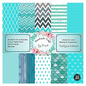 dheett turquoise edition scrapbooking paperpack 12 inches 20 decorative craft scrapbook paper designer sheets 300 gsm matte finish perfect for making greeting cards envelops and albums - pack of 1