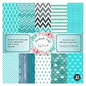 Dheett Turquoise Edition Scrapbooking Paperpack 12 Inches 20 Decorative Craft Scrapbook Paper Designer Sheets 300 GSM Matte Finish Perfect for Making Greeting Cards Envelops and Albums - Pack of 1
