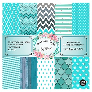 dheett turquoise edition scrapbooking paperpack 6 inches 20 decorative craft scrapbook paper designer sheets 300 gsm matte finish perfect for making greeting cards envelops and albums - pack of 1