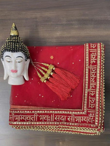 dhenulace net embellished embroidered red women dupatta