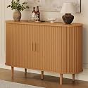 DHH 47.2" Sideboard Buffet Cabinet with Storage,Mid Century Modern Fluted Accent Coffee Bar Console Table,Tambour Sliding Doors& Adjustable Shelf for Kitchen, Living Room, Entryway (Yellow Oak)