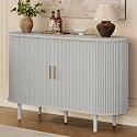 DHH 47.2" Sideboard Buffet Cabinet with Storage,Mid Century Modern Fluted Accent Coffee Bar Console Table,Tambour Sliding Doors& Adjustable Shelf for Kitchen, Living Room, Entryway (Grayish White)