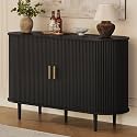 DHH 47.2" Sideboard Buffet Cabinet with Storage,Mid Century Modern Fluted Accent Coffee Bar Console Table,Tambour Sliding Doors& Adjustable Shelf for Kitchen, Living Room, Entryway (Black)