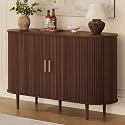 DHH 47.2" Sideboard Buffet Cabinet with Storage,Mid Century Modern Fluted Accent Coffee Bar Console Table,Tambour Sliding Doors&amp; Adjustable Shelf for Kitchen, Living Room, Entryway (Walnut)