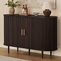 DHH 47.2" Sideboard Buffet Cabinet with Storage,Mid Century Modern Fluted Accent Coffee Bar Console Table,Tambour Sliding Doors& Adjustable Shelf for Kitchen, Living Room, Entryway (Dark Walnut)