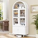 DHH 71" Tall Arched Kitchen Pantry, Modern Farmhouse Wood Kitchens Storage Cabinets with Sliding Doors＆ Adjustable Shelves, Versatile Cupboard for Kitchen, Living Dining Room, Bathroom (White)