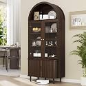 DHH 71" Tall Arched Kitchen Pantry, Modern Farmhouse Wood Kitchens Storage Cabinets with Sliding Doors＆ Adjustable Shelves, Versatile Cupboard for Kitchen, Living Dining Room, Bathroom (Dark Walnut)