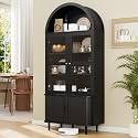 DHH 71" Tall Arched Kitchen Pantry, Modern Farmhouse Wood Kitchens Storage Cabinets with Sliding Doors＆ Adjustable Shelves, Versatile Cupboard for Kitchen, Living Dining Room, Bathroom (Black)