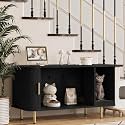 DHH Cat Litter Box Enclosure with Scratch Pad, Sliding Door, 38.5" Cat Litter Furniture Hidden Litter Box Cabinet, Modern Indoor Cat House, TV Stand, Side End Table for Living Room(Black)
