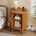 DHH Mid Century Modern Nightstand with Charging Station, Fluted Accent Side Table with Sliding Door &amp; Adjustable Shelf, End Table for Small Space, Living Room, Bedroom,Sofa Couch(1, Yellow)