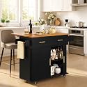 DHH Rolling Kitchen Island with Drop Leaf Countertop&amp;Ample Storage - 39.4" Small Mobile Kitchen Cart On Wheels with Sliding Door,Drawers,Spice Rack &amp; 2-Tier Storage(Black)