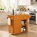 DHH Rolling Kitchen Island with Drop Leaf Countertop&Ample Storage - 39.4" Small Mobile Kitchen Cart On Wheels with Sliding Door,Drawers,Spice Rack & 2-Tier Storage (Yellow Walnut)