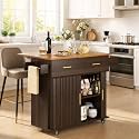 DHH Rolling Kitchen Island with Drop Leaf Countertop&Ample Storage - 39.4" Small Mobile Kitchen Cart On Wheels with Sliding Door,Drawers,Spice Rack & 2-Tier Storage (Dark Walnut)