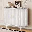 DHH Sideboard Buffet Cabinet with Storage,Mid Century Modern Fluted Accent Coffee Bar Console Table,Tambour Sliding Doors& Adjustable Shelf for Kitchen, Living Room, Entryway (White, 40 Inch)