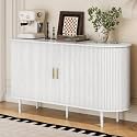 DHH Sideboard Buffet Cabinet with Storage,Mid Century Modern Fluted Accent Coffee Bar Console Table,Tambour Sliding Doors& Adjustable Shelf for Kitchen, Living Room, Entryway(White,55 Inch)